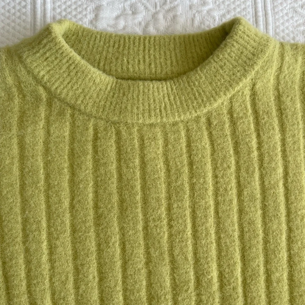 Aerie Buttercream Oversized Ribbed Crew Neck Sweater Lime Green XS
